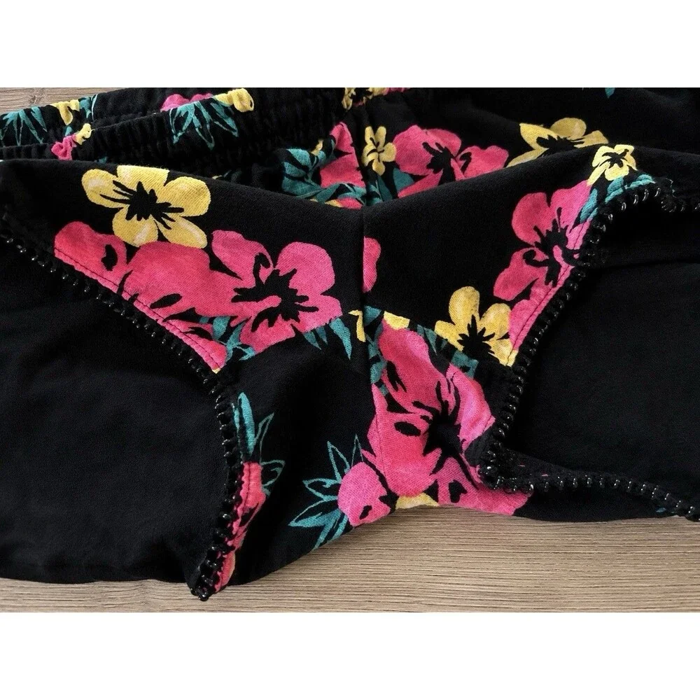 Justice Girls Floral Pull-On Shorts Size 12 Cotton Elastic Waist Black